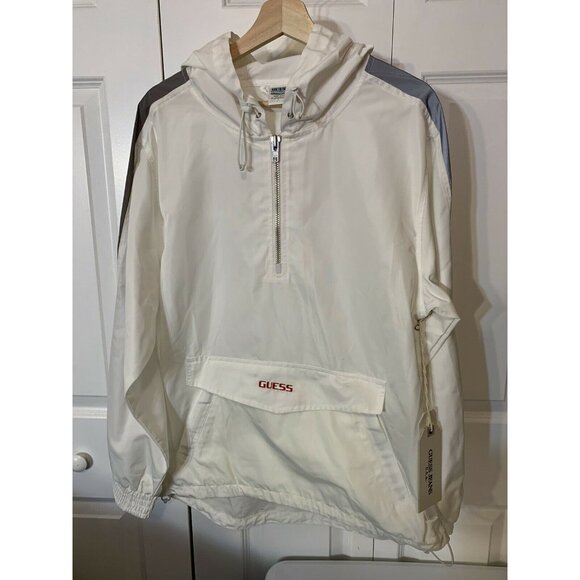 Guess x Sean wotherspoon 1/4 Zip Anorak Men’s Jacket Sz M White Gray Red Distre… - Picture 4 of 12